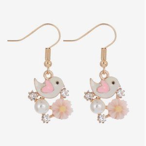 EarFleek Pink Bird and Flower Dangle Earrings